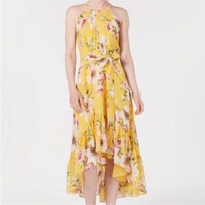 VINCE CAMUTO Womens Yellow Chiffon Sleeveless Halter Maxi Party Hi-Lo Dress 14